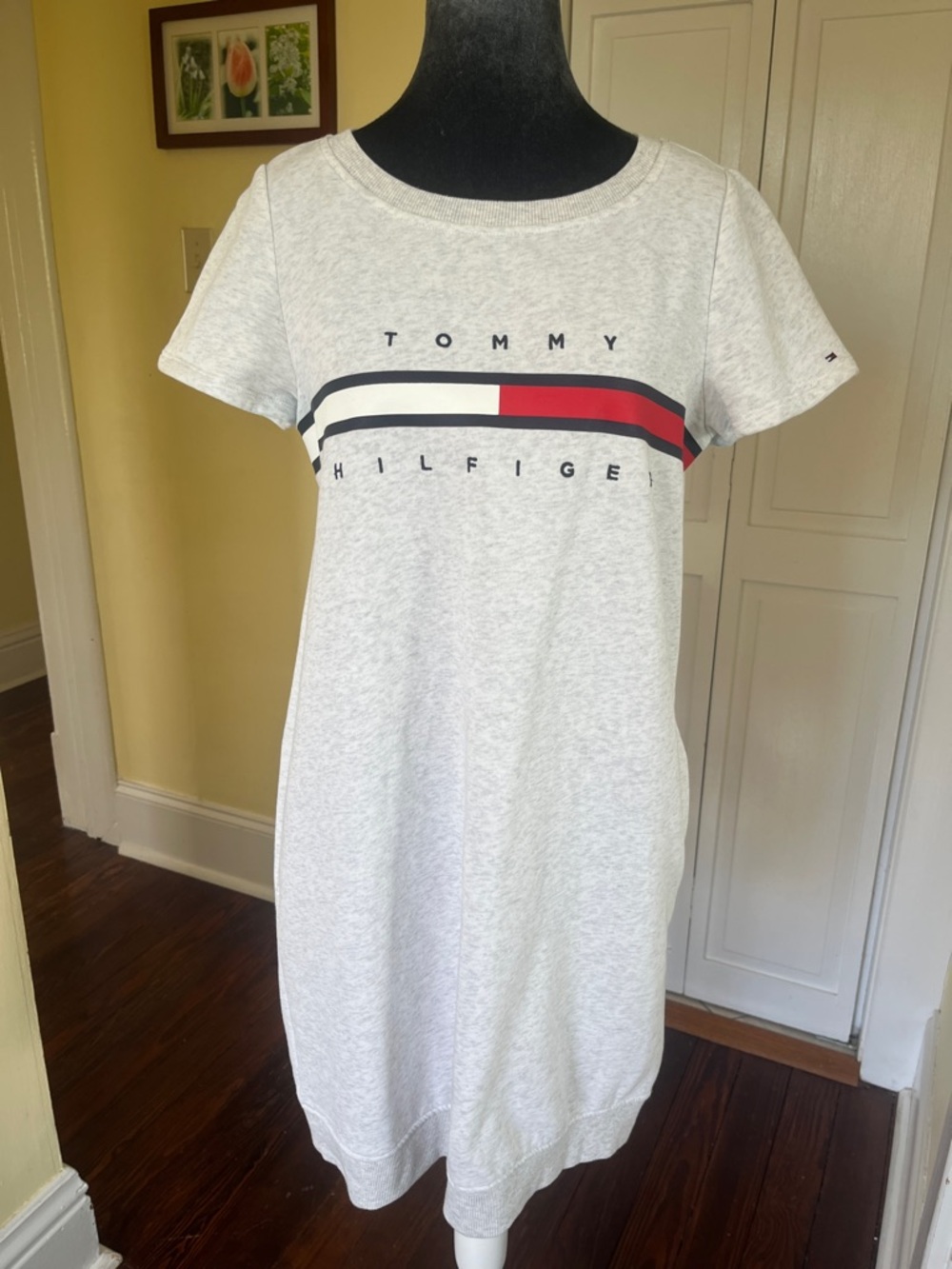 Tommy Hilfiger Light Gray Logo Dress with Red & Navy Accent